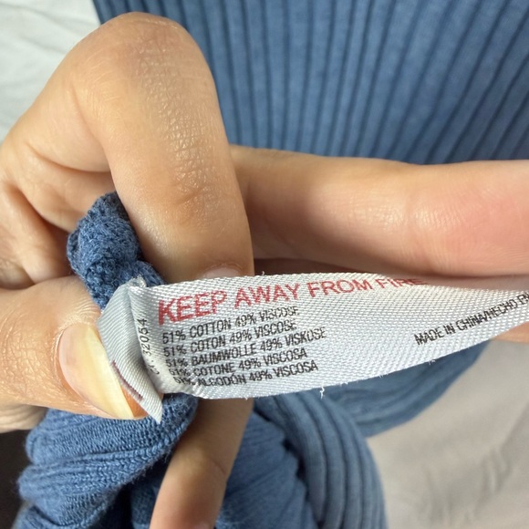 Daily Practice Ribbed Knit Polo Midi Dress Blue Short Sleeve M - Picture 6 of 8